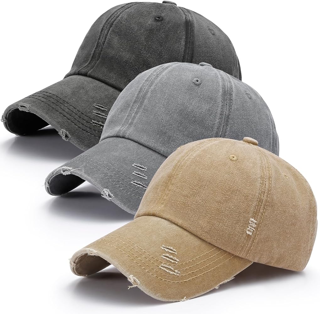 3 Pack Washed Plain Baseball Cap Vintage Distressed Low Profile Cotton Dad Hat Adjustable for Women Men