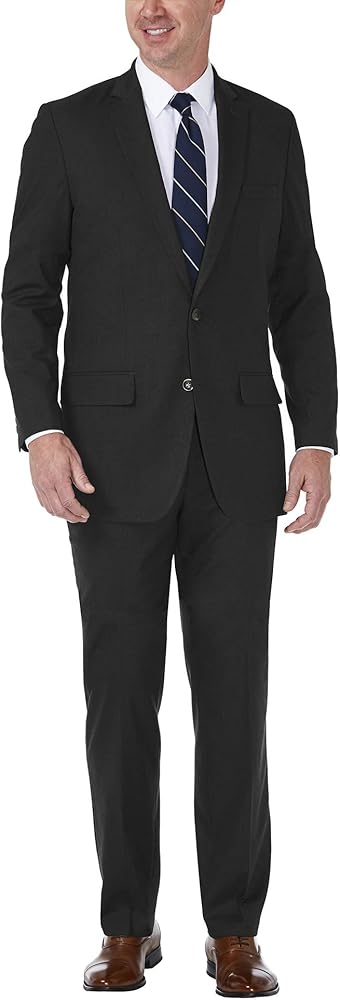 Haggar Men's J.m Premium Stria Tailored Fit Suit Separate Coat, Black, 46R with Tailored Fit Suit Separate Pant, Black, 34Wx32L