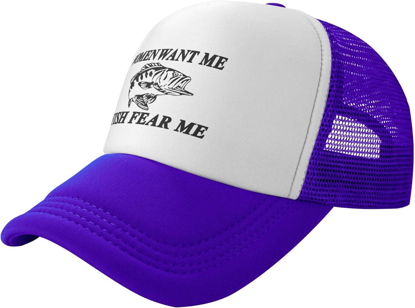 Women Want Me Fish Fear Me Trucker Hat Summer Mesh Cap Trucker Baseball Cap for Men Women