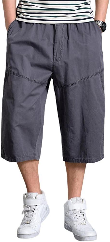 chouyatou Men's Loose-Fit Calf Length Comfy Baggy 3/4 Shorts Cotton Cargo Shorts