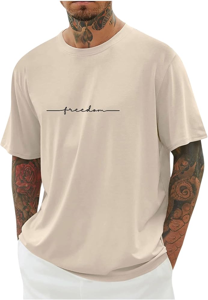 Mens Summer Tops Casual Short Sleeve Letter Print Tee Shirts Raglan Sleeve Loose Fit Graphic Tee Tops Plus Size