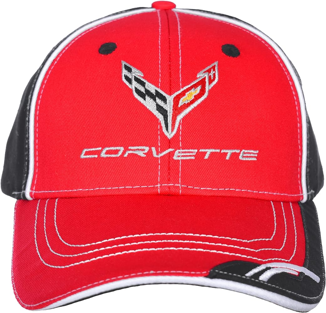 JH DESIGN GROUP Men's Chevy Corvette C8 Logo Cap Adjustable Red & Black Hat