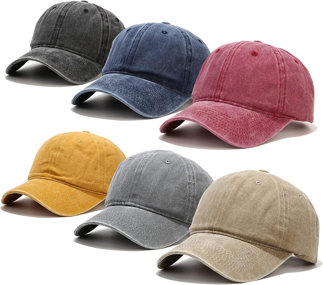 6 Pcs Cotton Baseball Cap Adjustable for Women Men Vintage Low Profile Unstructured Baseball Hat Dad Hat