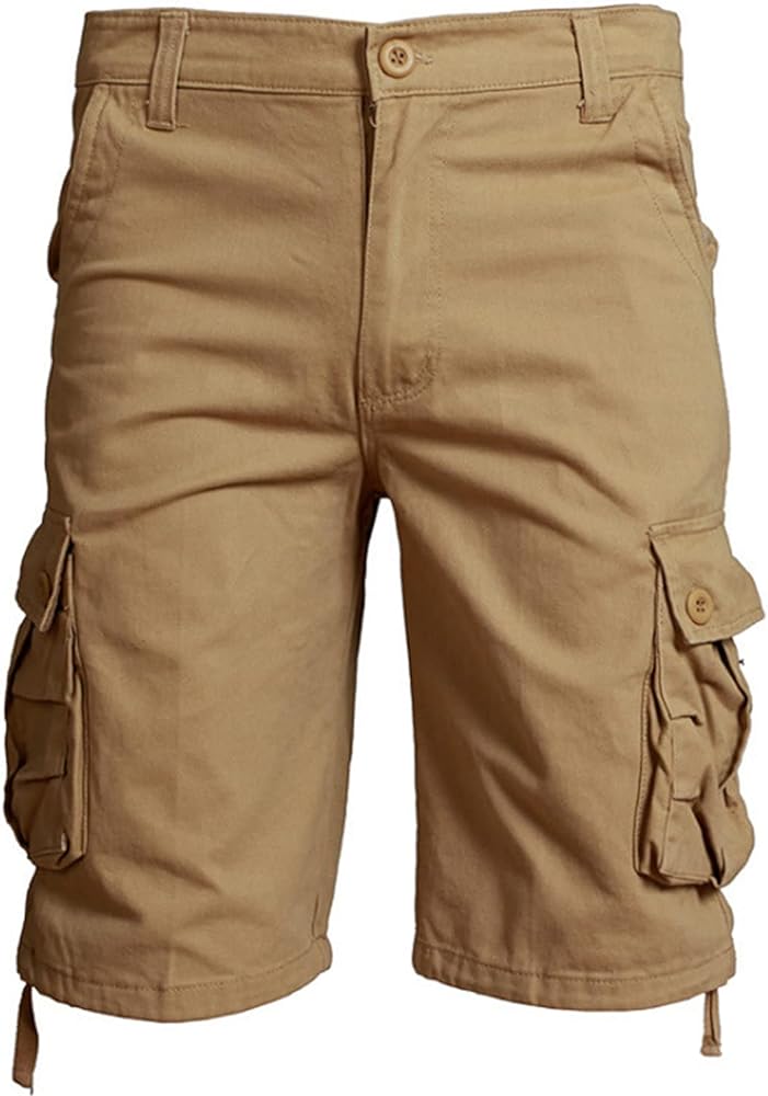 Loose Fit Summer Cargo Shorts for Men Outdoor Cotton Twill Shorts with Zipper Multi Pocket Casual Lightweight Shorts (Khaki,40)