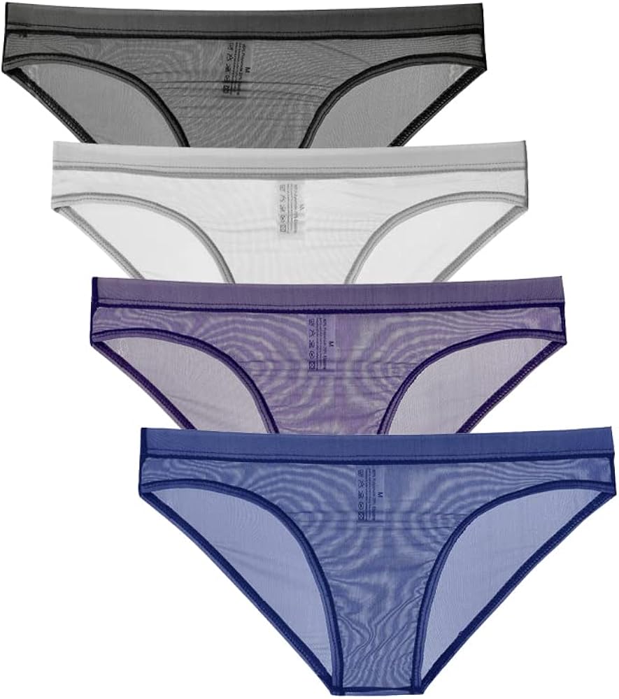 Mens Transparent Mesh See Through Flat Pouch Underpants Brief Triangle Briefs Underwear