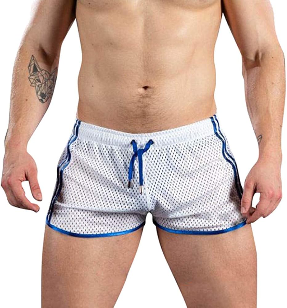 Mens Mesh Quick-Dryin 3 Inch Booty Shorts Sexy Side Split Elastic Drawstring Waist Workout Running Shorts