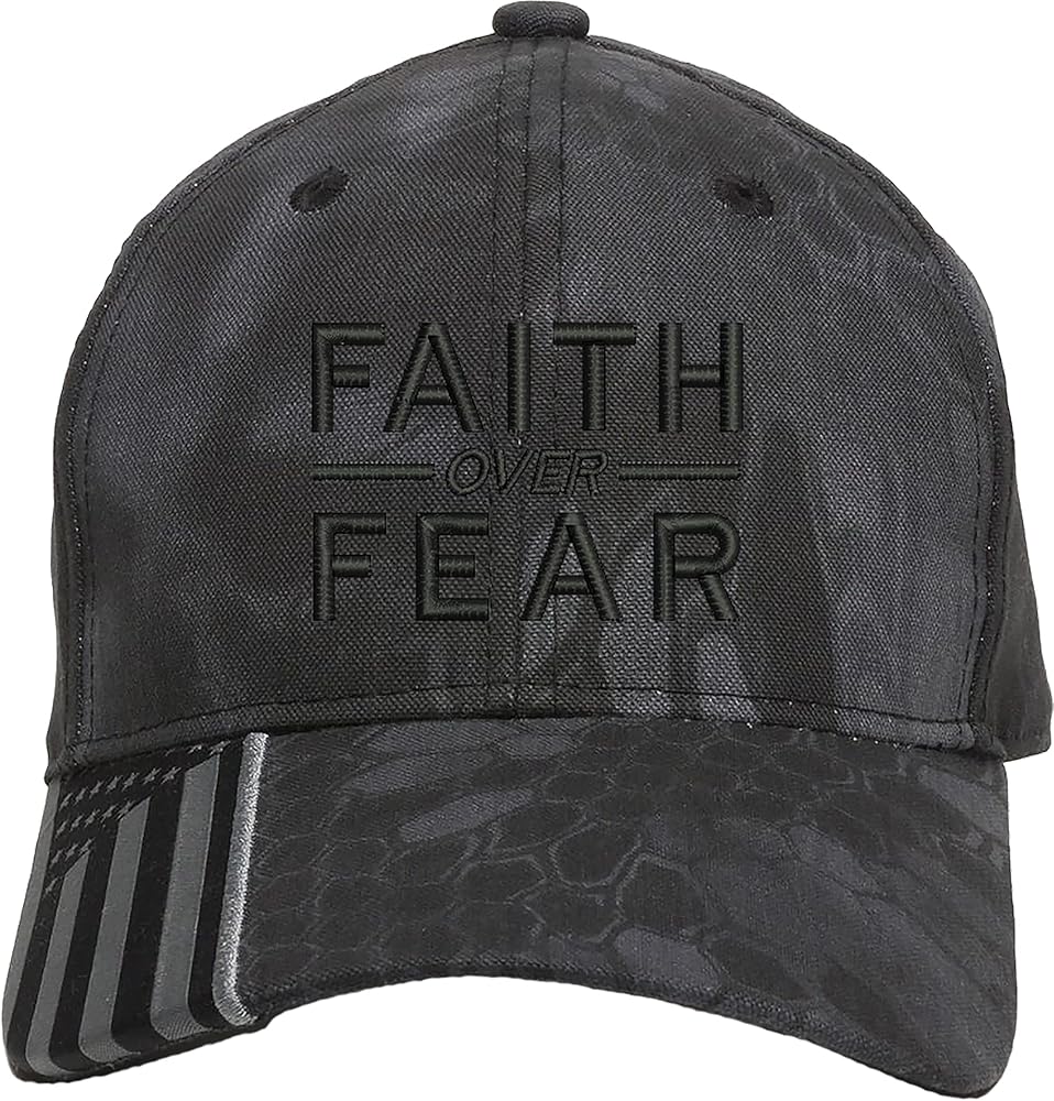 Faith Over Fear Embroidered Structured Adjustable One Size Fits All US Flag on Bill Hat