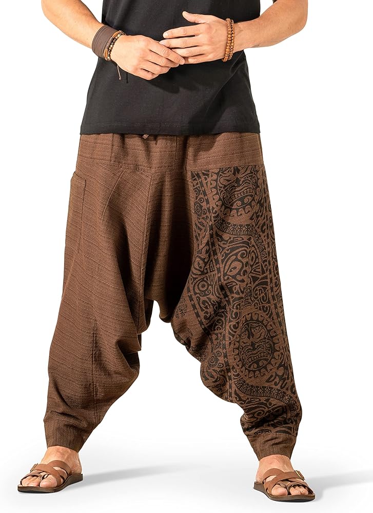 The Veshti Company Boho Baggy Flowy Pants for Men, Boho Comfy Parachute Pants with Pockets, Casual Lounge Harem for Yoga