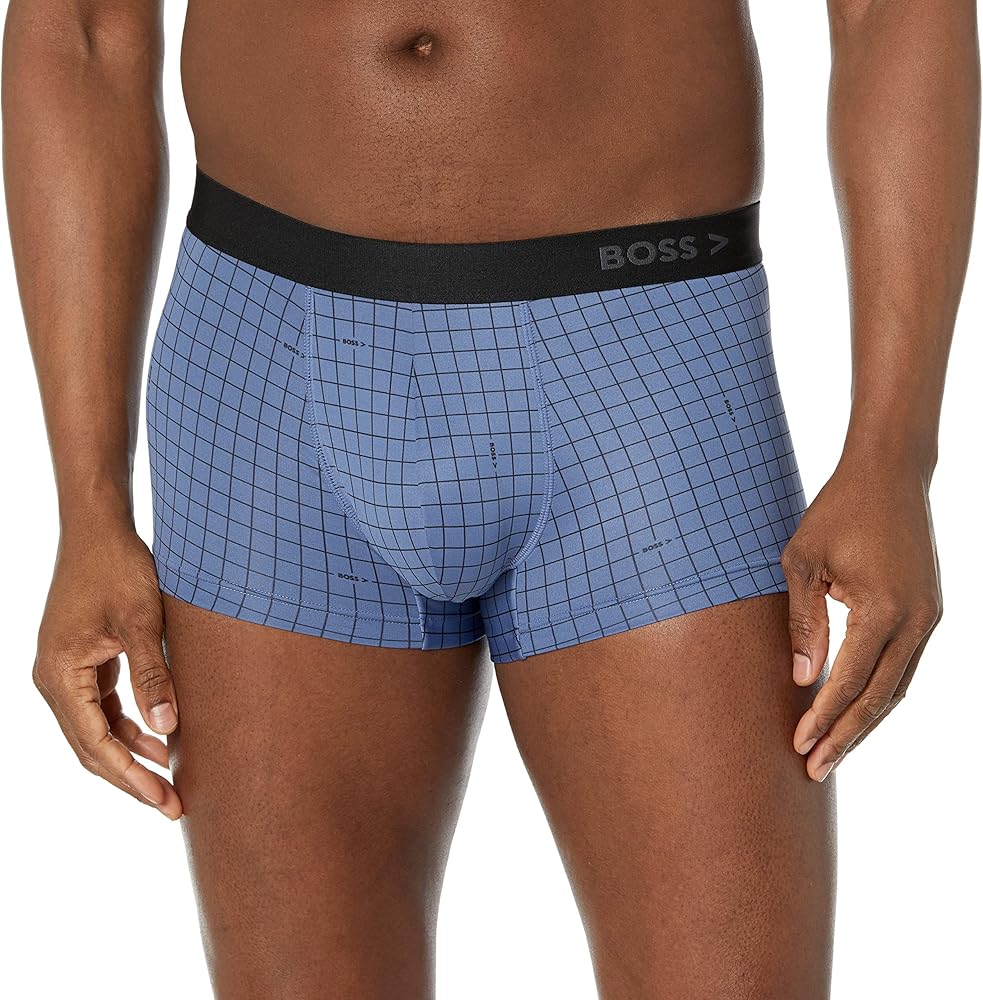 BOSS Men's Plaid Exposed Waitband Logo Trunk