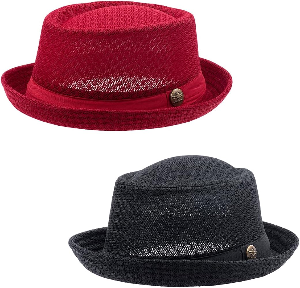 2 pcs Mesh Pork Pie Hat Summer 1920S Costume Party Cap Bowler Fedora Hat for Men Dad