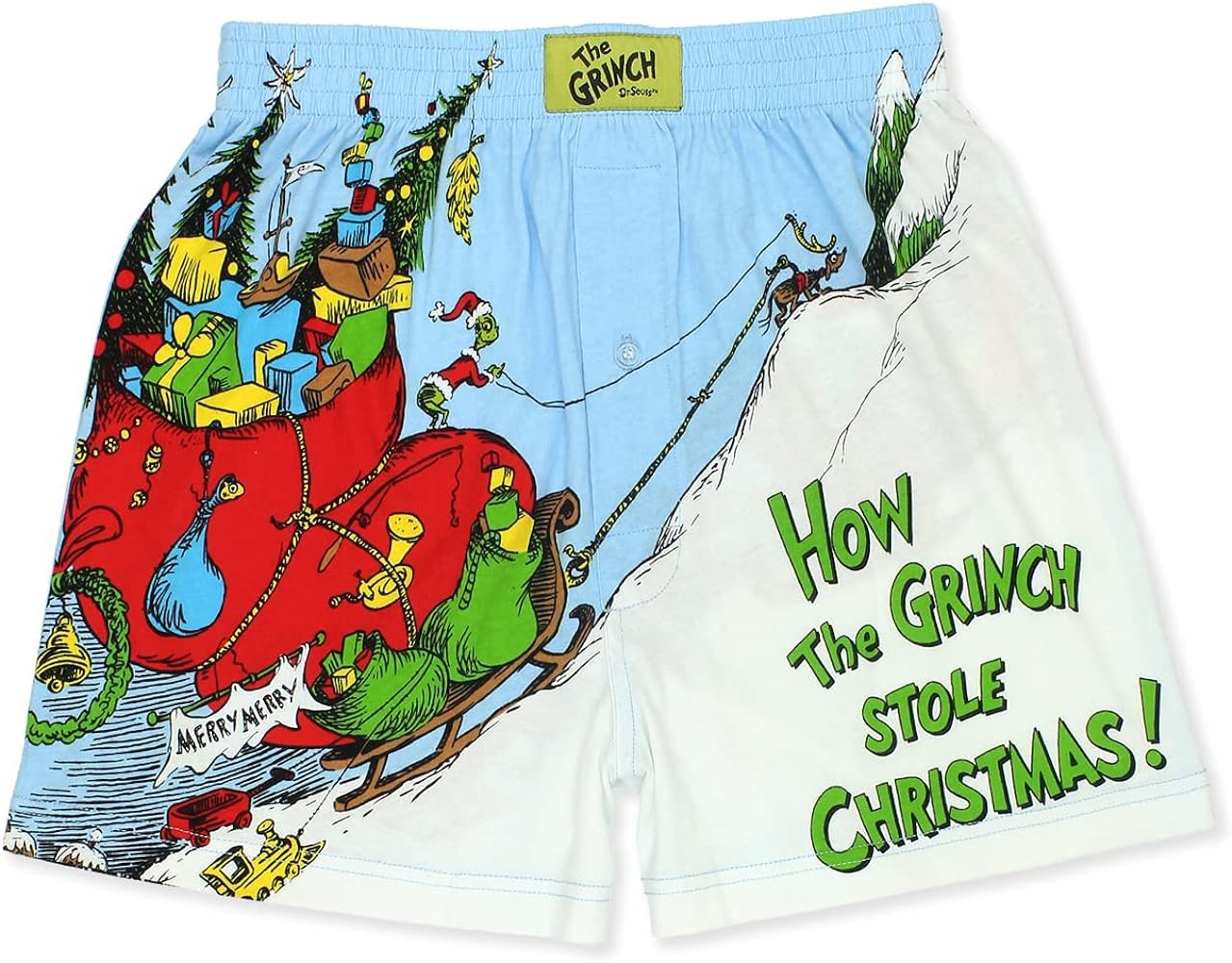 Dr. Seuss The Grinch Holiday Men's Button Fly Boxer Lounge Shorts