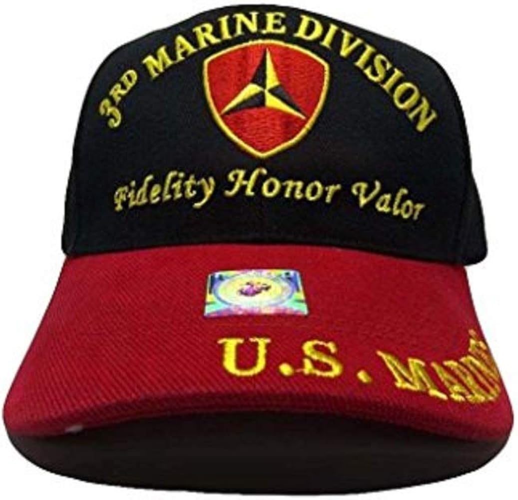 Marines Marine Corps EGA 3rd Division Fidelity Honor Valor Embroidered Cap Hat Black