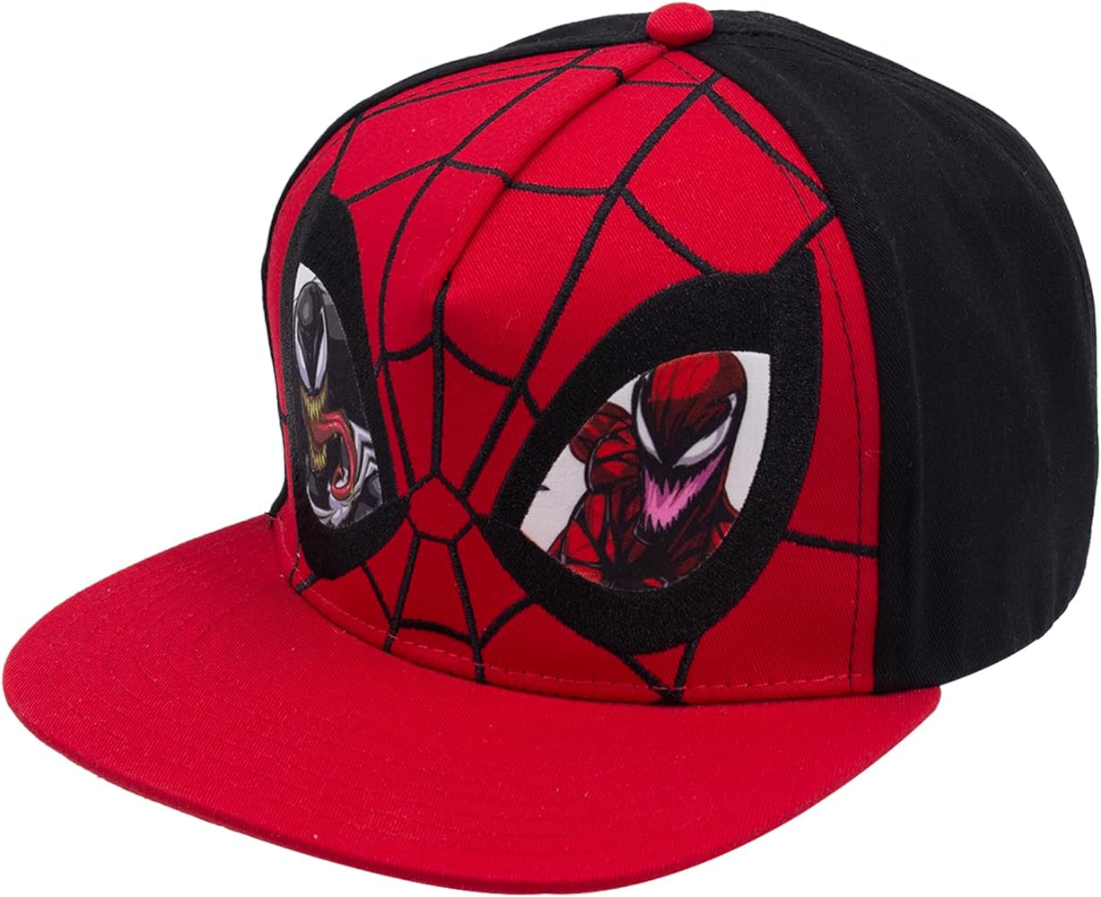 Marvel Spider-Man Baseball Cap, Venom and Carnage Cotton Adjustable Adult Snapback Hat with Flat Brim, Red, One Size