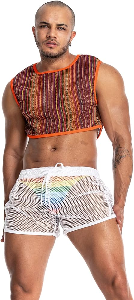 Men's Mesh Half Tank Top See Through Crop Top Sleeveless Party Shirt for Men