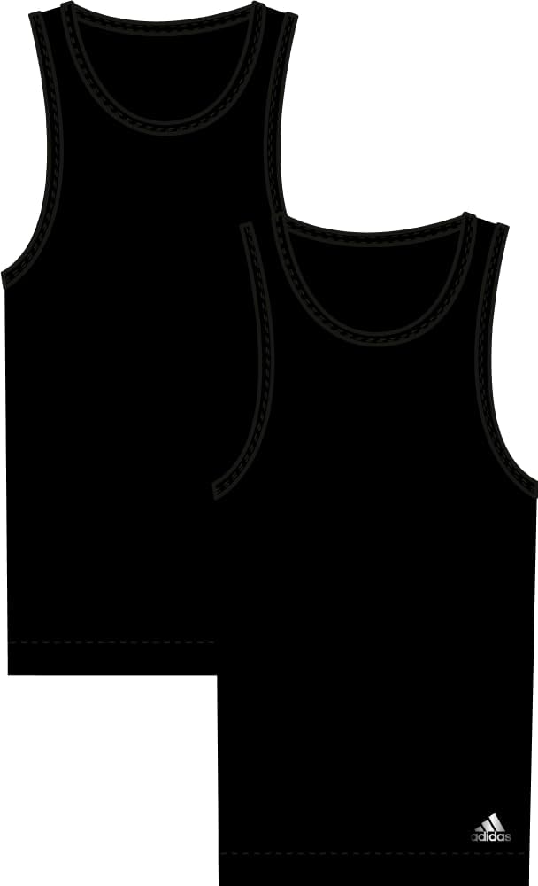 adidas Men's Stretch Cotton Tank Top Undershirts (2-Pack), Black/Black, Large