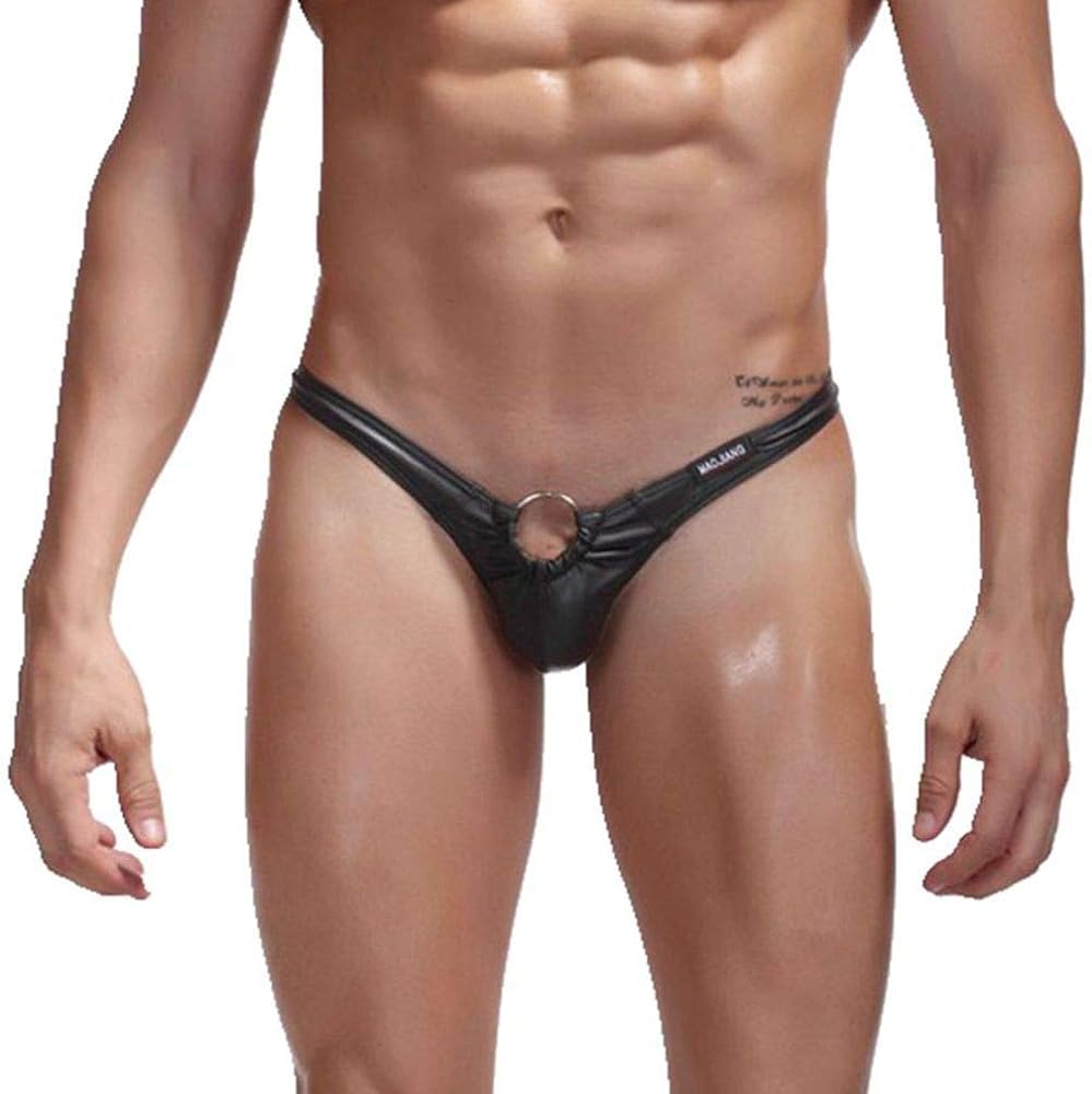 Men's Sexy T-back Low Rise Thongs G-String Underwear (Large) Black