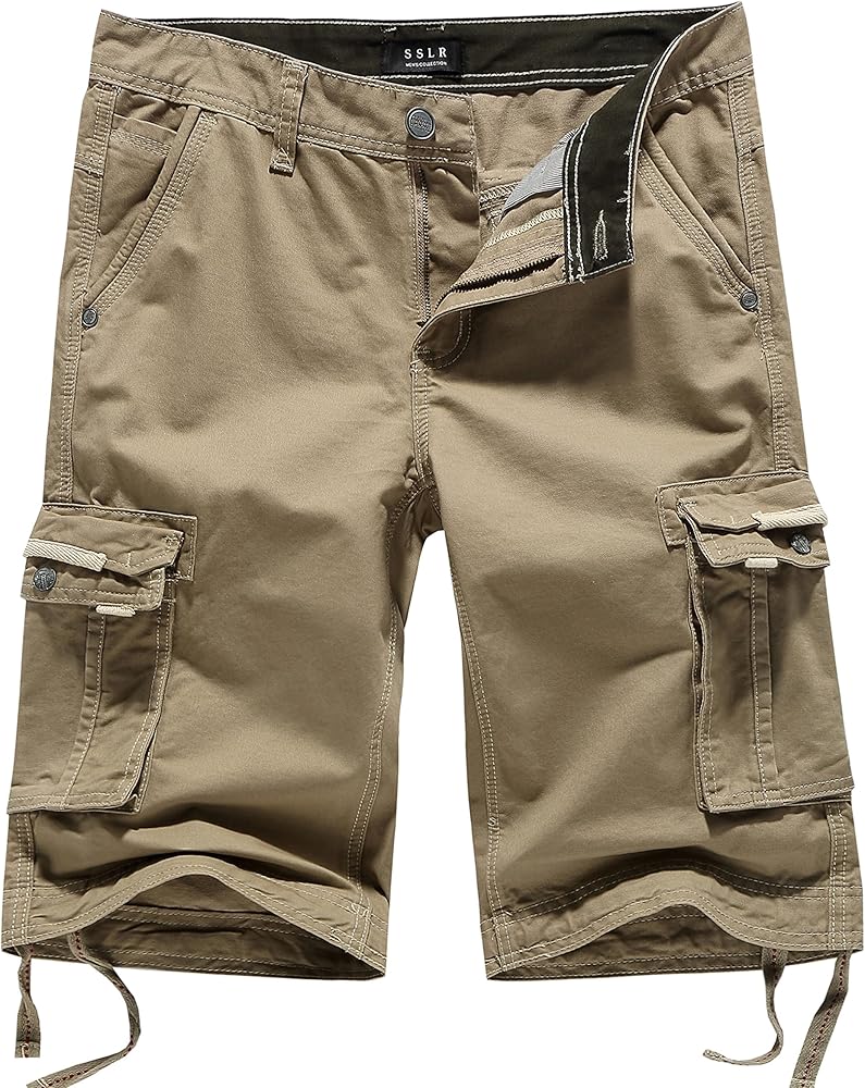 SSLR Mens Shorts Casual Cotton Relaxed Fit Cargo Shorts for Men (36, Beige)