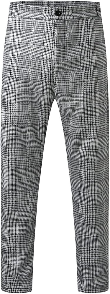 Men's Dress Plaid Pants Classic Fit Expandable Waist Cozy Stretch Regular Formal Lightweight Casual Flat Front Pants