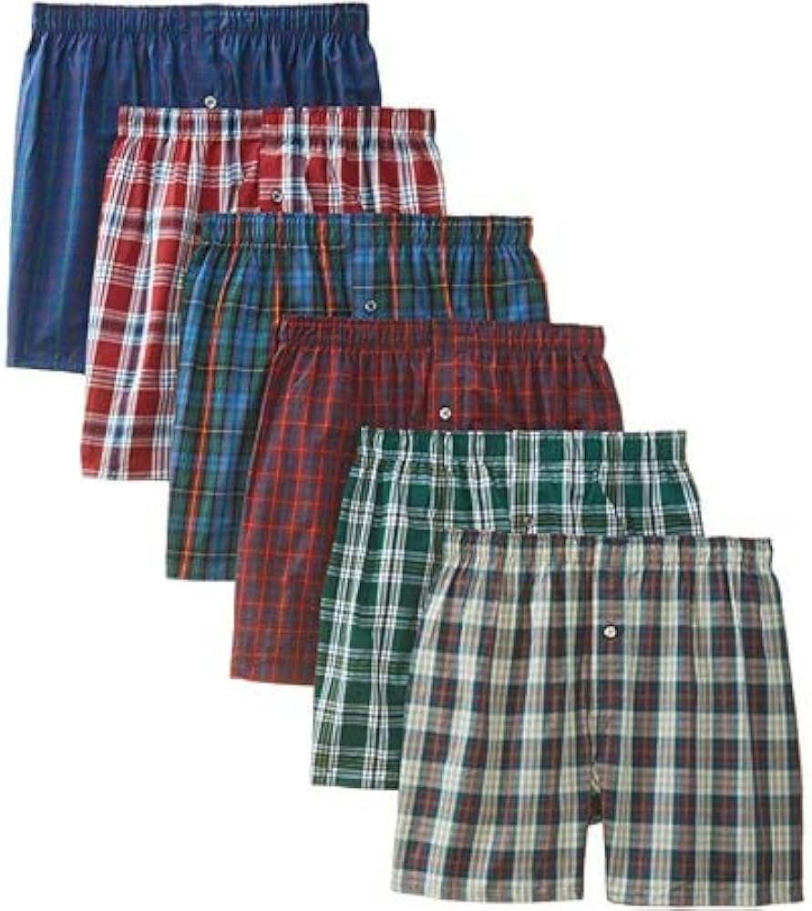 8 Pack Men's Checker Plaid Woven Shorts Assorted Boxers Cotton Blend Trunks Underwear