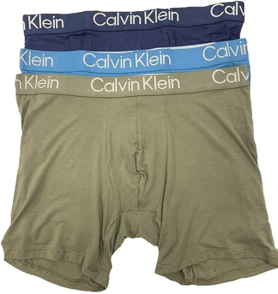 Calvin Klein Men's Eco Pure Modal 3-Pack Boxer Brief, Blue Shadow/Blue/Olive, XL - NB3188-903