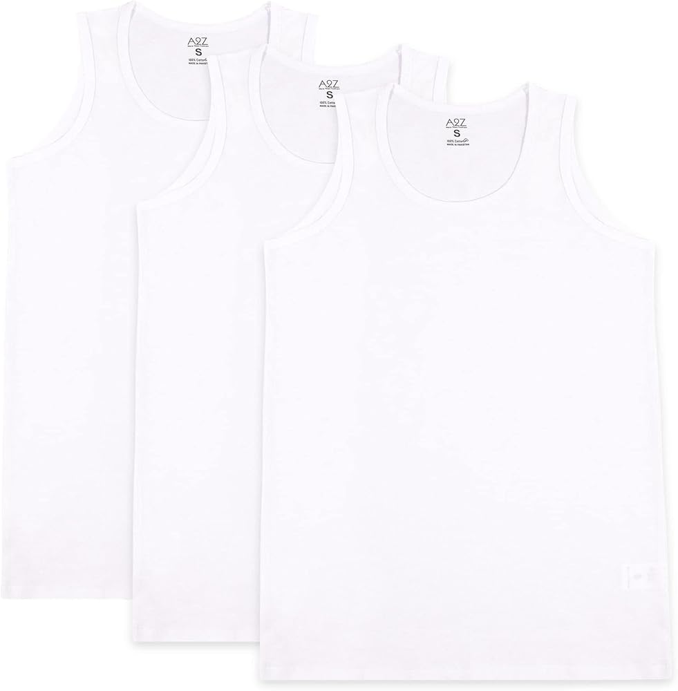 A2Z Mens Underwear Vest Soft 100% Combed Cotton Pack of 3 White Sleeveless Fashion Undershirt Vest for Mens S/M/L/XL/XXL