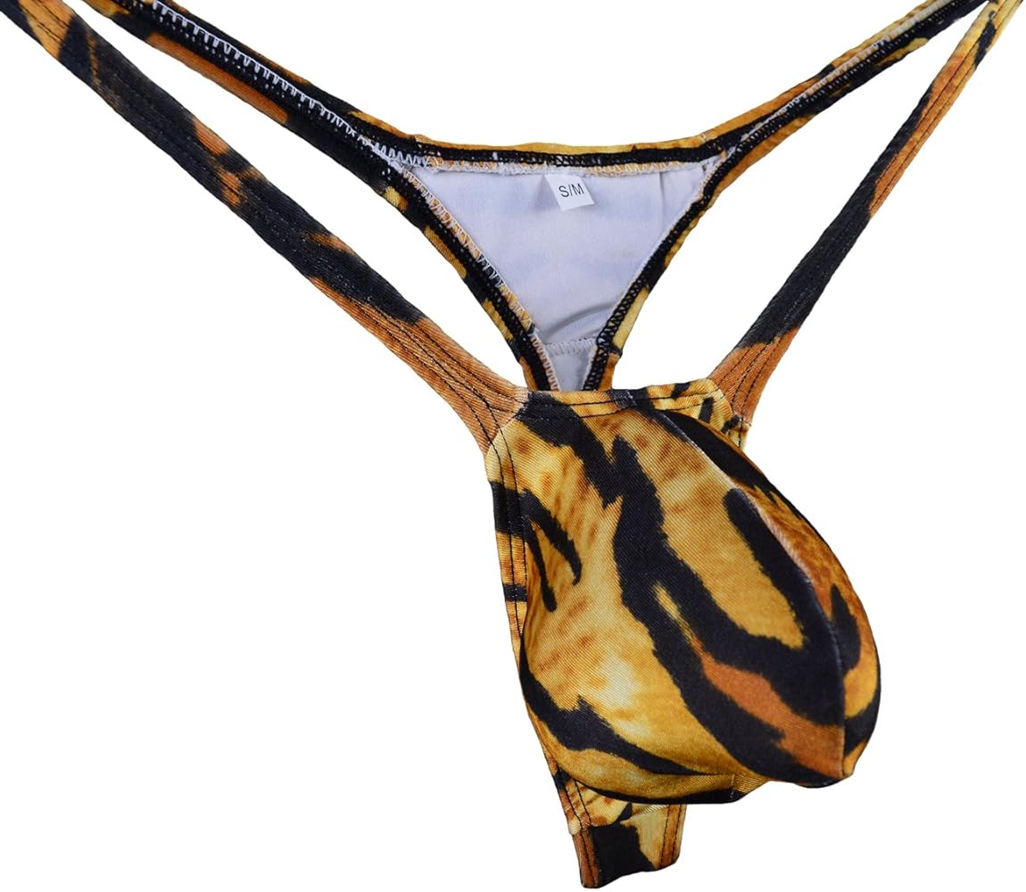 Mens String Thong Bulge Pouch T-Back Bikini Tiger