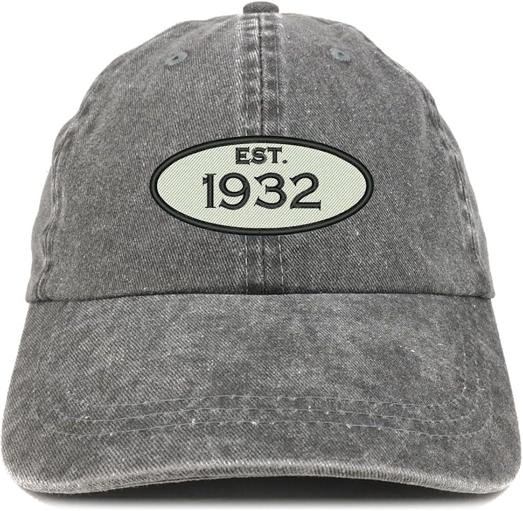 Trendy Apparel Shop Established 1932 Embroidered 92nd Birthday Gift Pigment Dyed Washed Cotton Cap