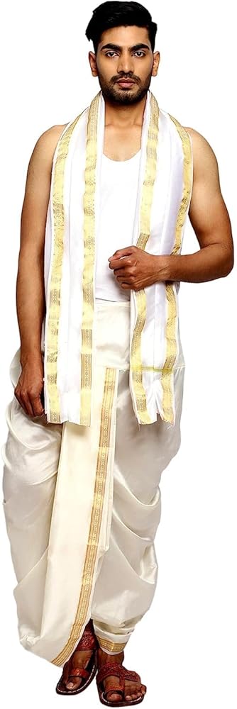 Rameshwaram Fabrics Silk Ready to Wear Dhoti for men, Readymade Dhoti Pant with Dupatta, Suitable with Kurta, Free Size