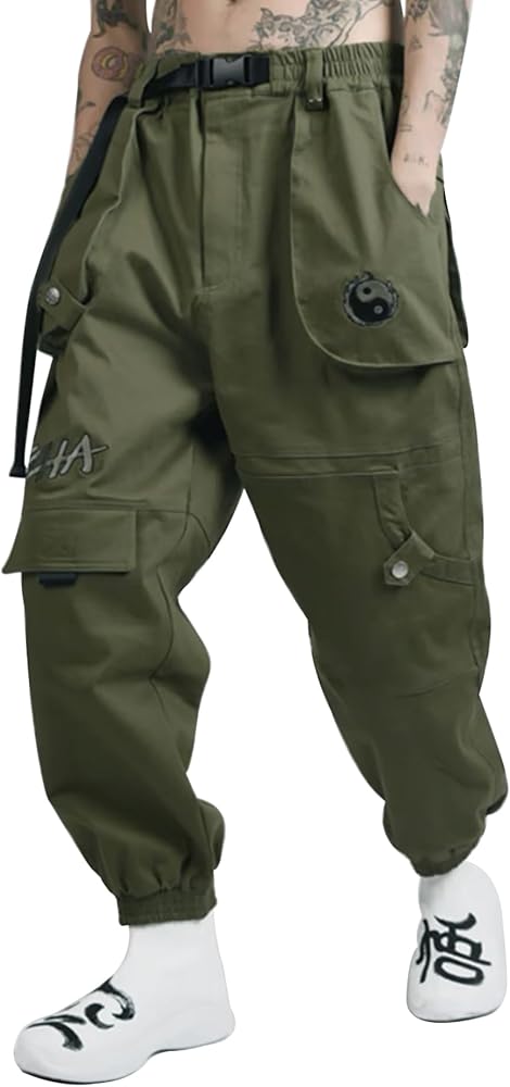 Niepce Inc Japanese Streetwear Cargo Pants for Men with Straps