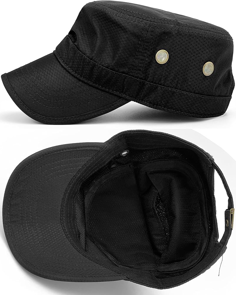 Hidden Pocket Cadet Army Hat Quick Dry Military Style Flat Top Baseball Dad Sun Cap