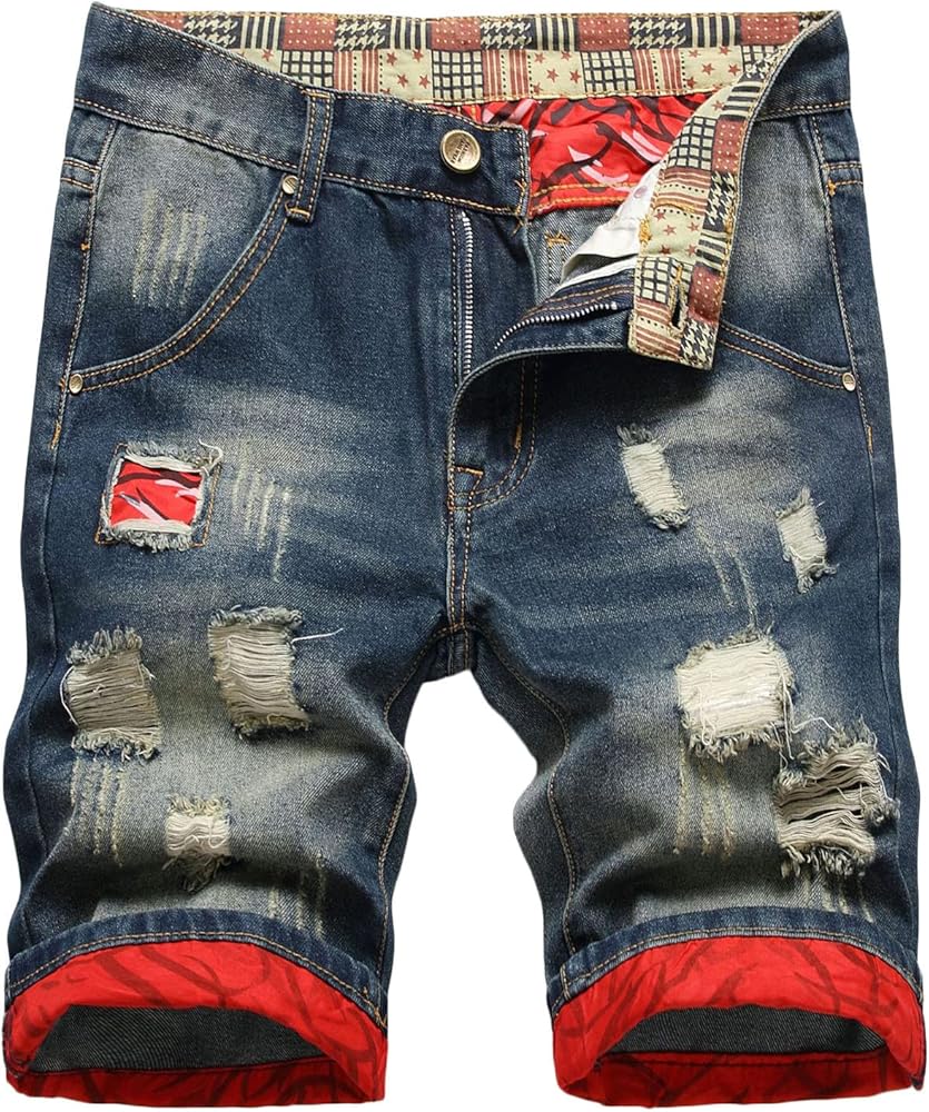 Mens Jean Shorts Stylish Casual Distressed Ripped Denim Bermuda Shorts Outdoor Classic Straight Short Jeans Jorts