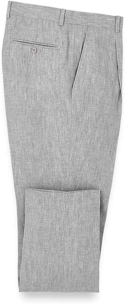 Paul Fredrick Men's Linen Chambray Twill Single Pleat Pants, Size 36 X 34