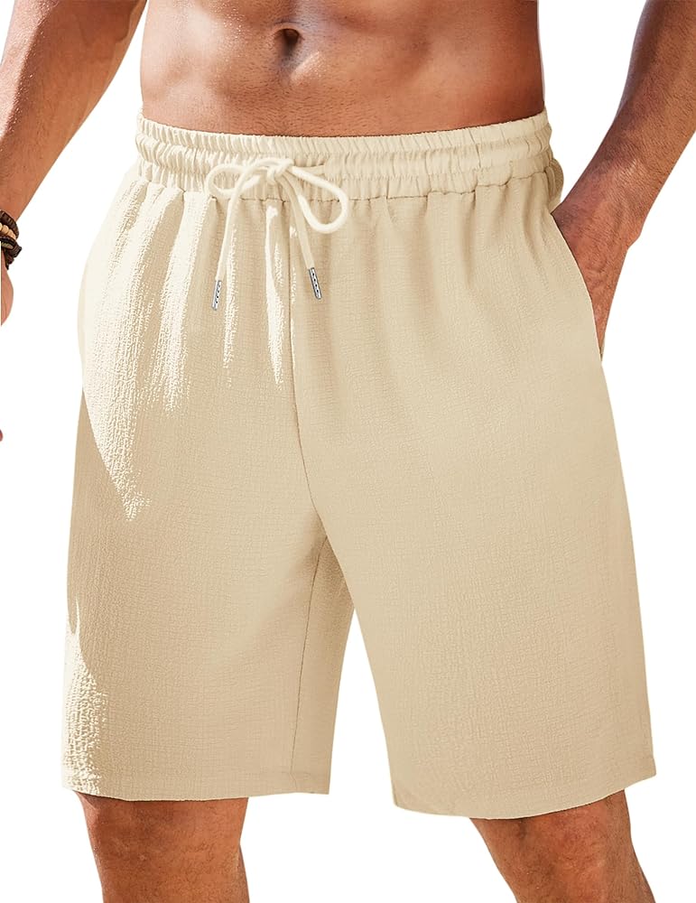 COOFANDY Mens Casual Shorts Elastic Waist Drawstring Textured Summer Beach Short