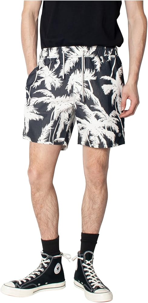 Mens Black Drawstring, Printed Shorts XXL