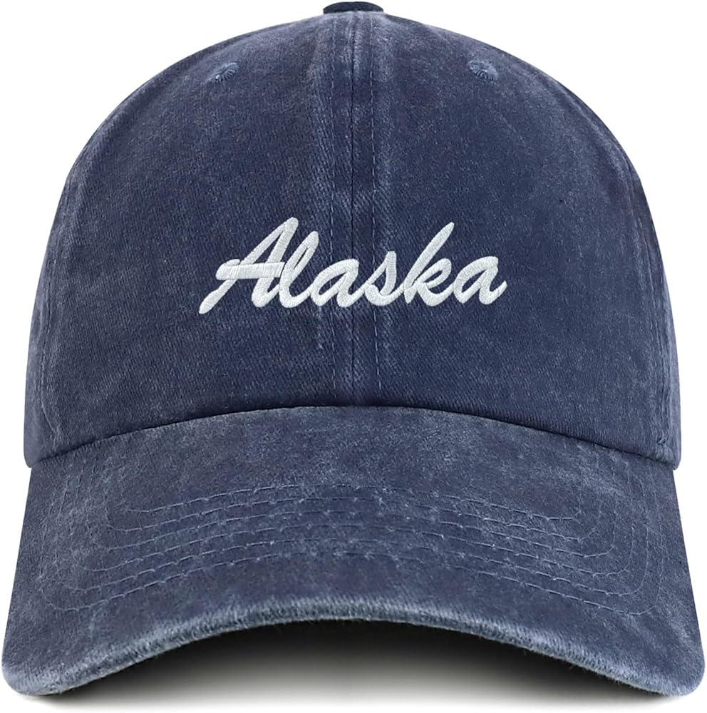 Trendy Apparel Shop Alaska State Embroidered Low Profile Adjustable Cotton Cap