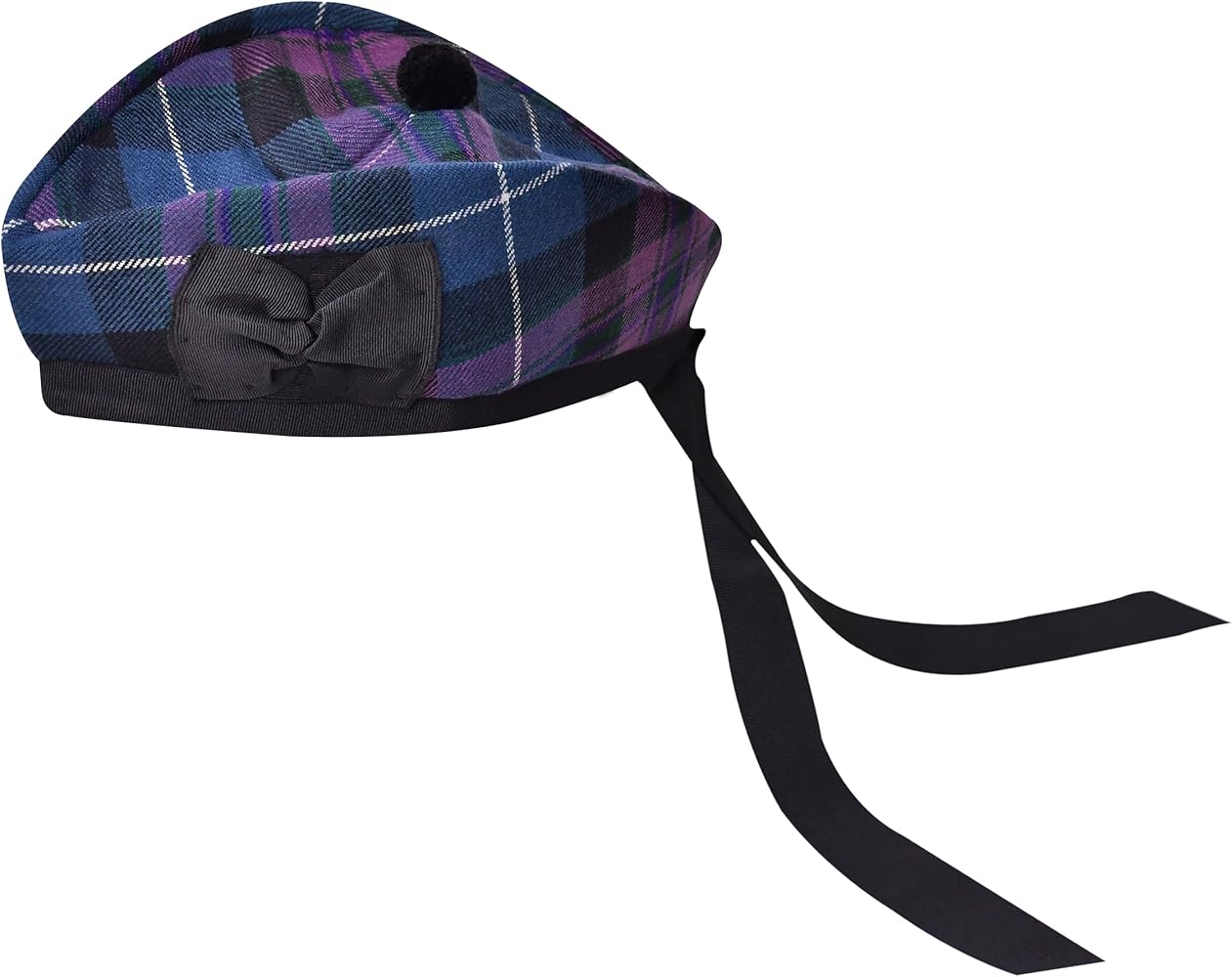 Glengarry Cap-Traditional Scottish Hat,100% Wool, Acrylic Wool Tartan, Kilts/Bagpipes Accessories, Polyester Cotton Ribbon