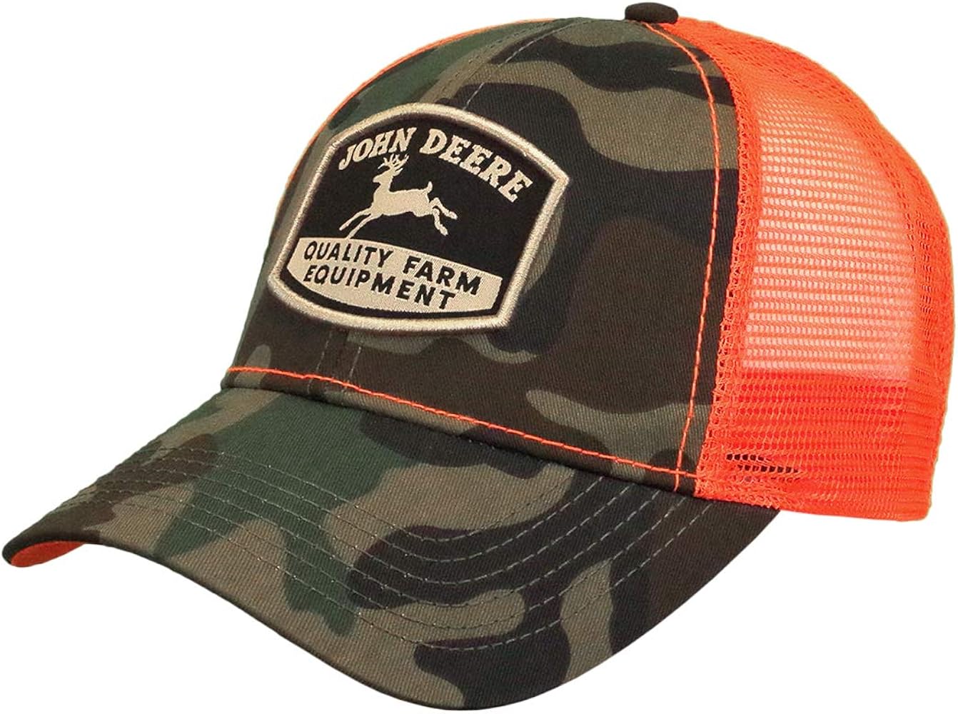 John Deere Men's Patch Blaze Orange Camo Trucker Hat, One Size