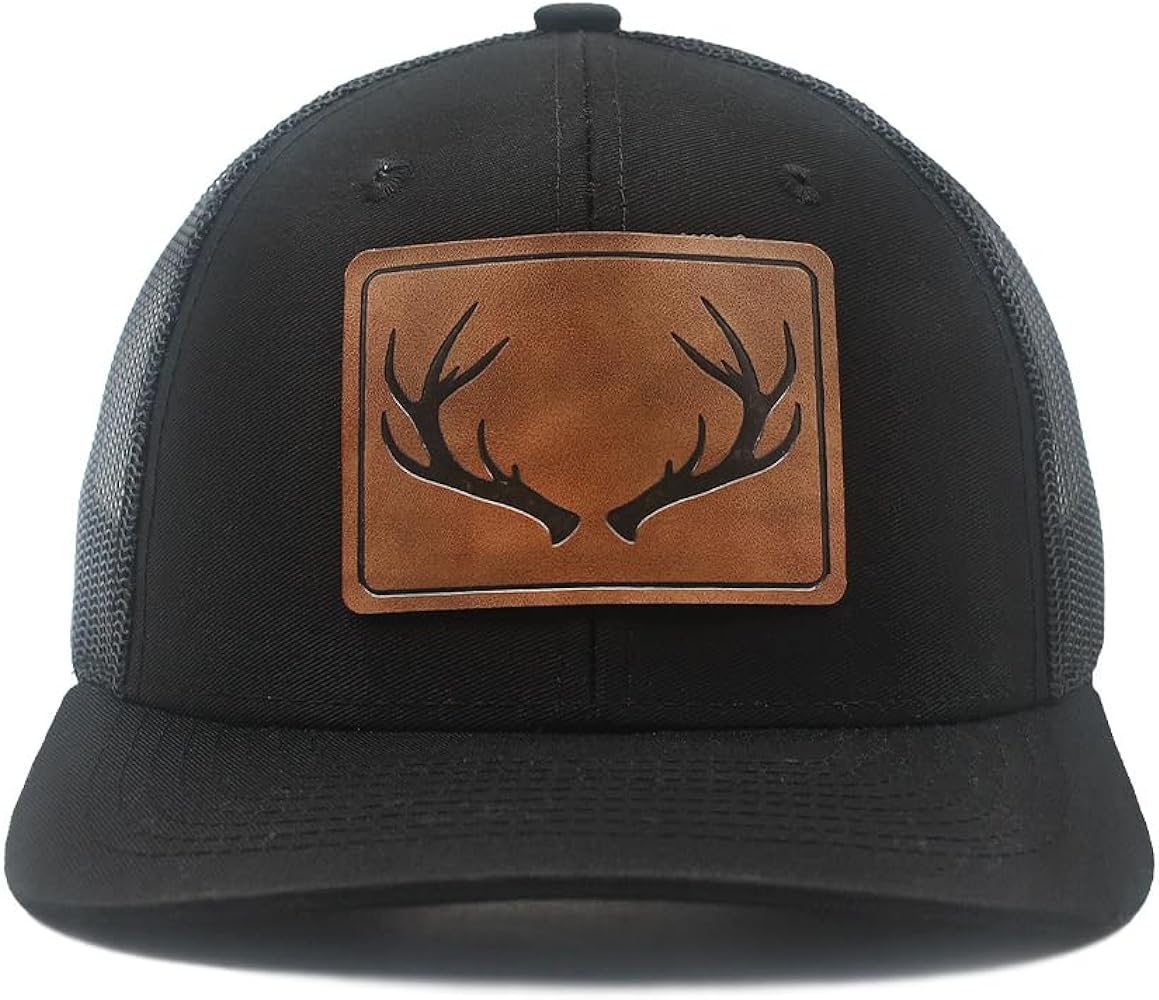 Antlers Leather Patch Hat Adjustable Baseball Caps Trucker Hats Unisex Hats for Women Men