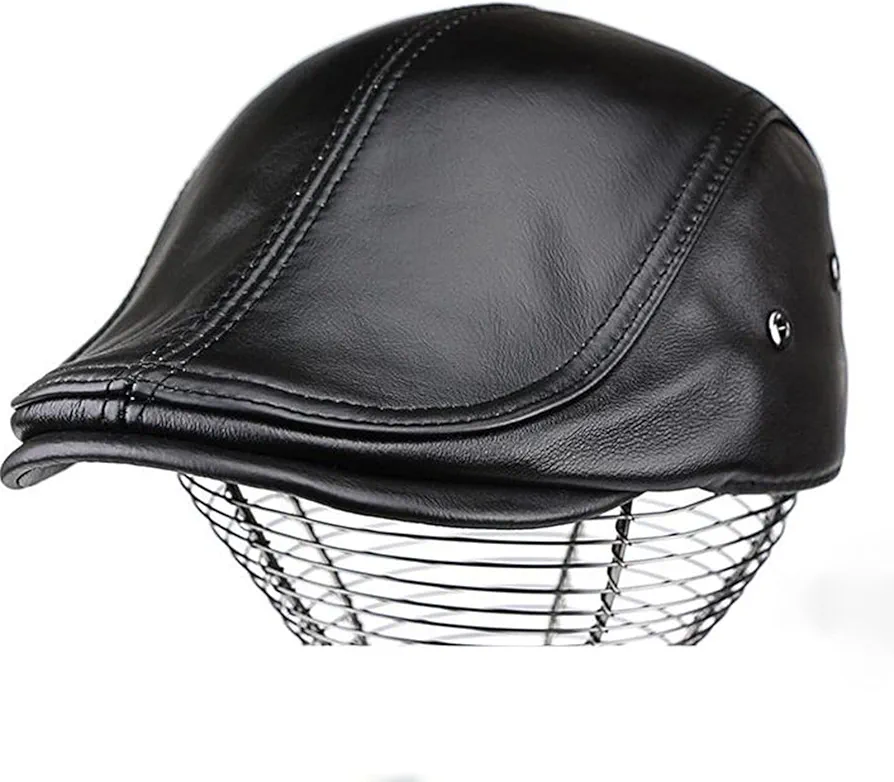 Men's Adjustable Travel Genuine Leather Leather Hat Newsboy Cap Taxi Driver Beret Driving Hunting Fishing Hat Ivy Hat Suitable Gift for Father Husband(Color:Black)