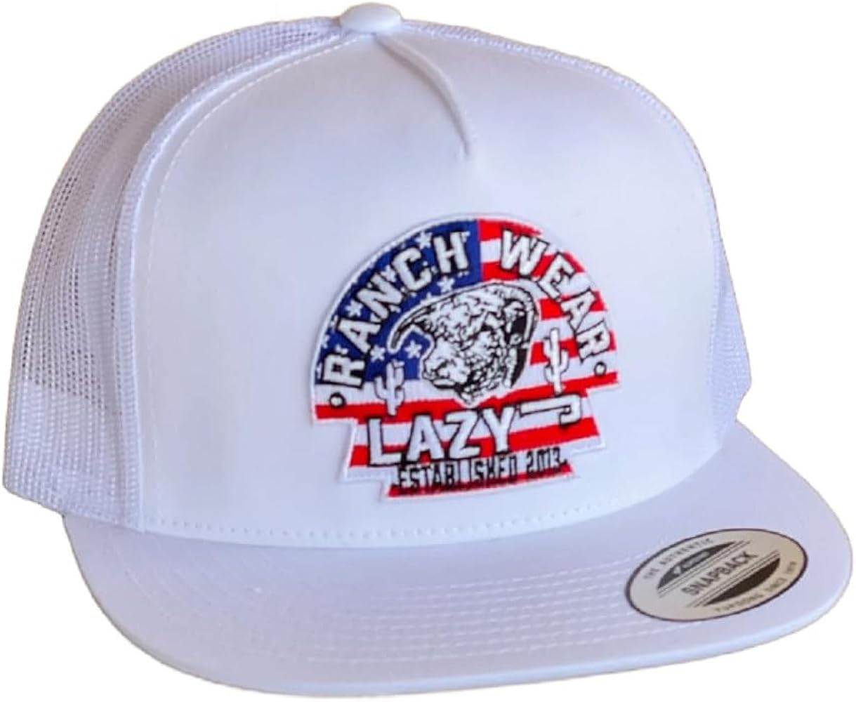 LAZY J White & White 4 USA Arrowhead - Hats Cap, One Size-X-Large