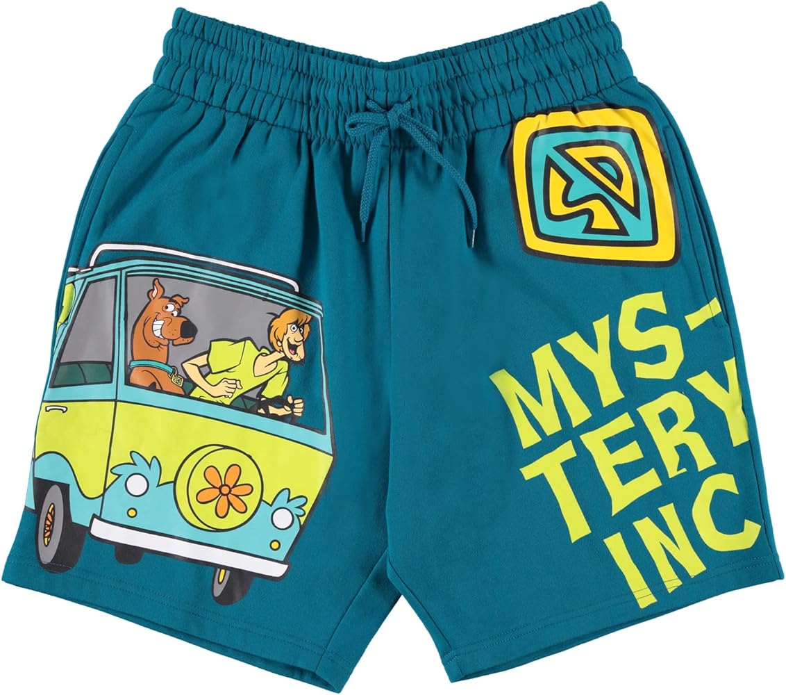 Scooby-Doo Mens Throwback Shorts, Shaggy, Velma Shorts - Throwback Placement Print Shorts