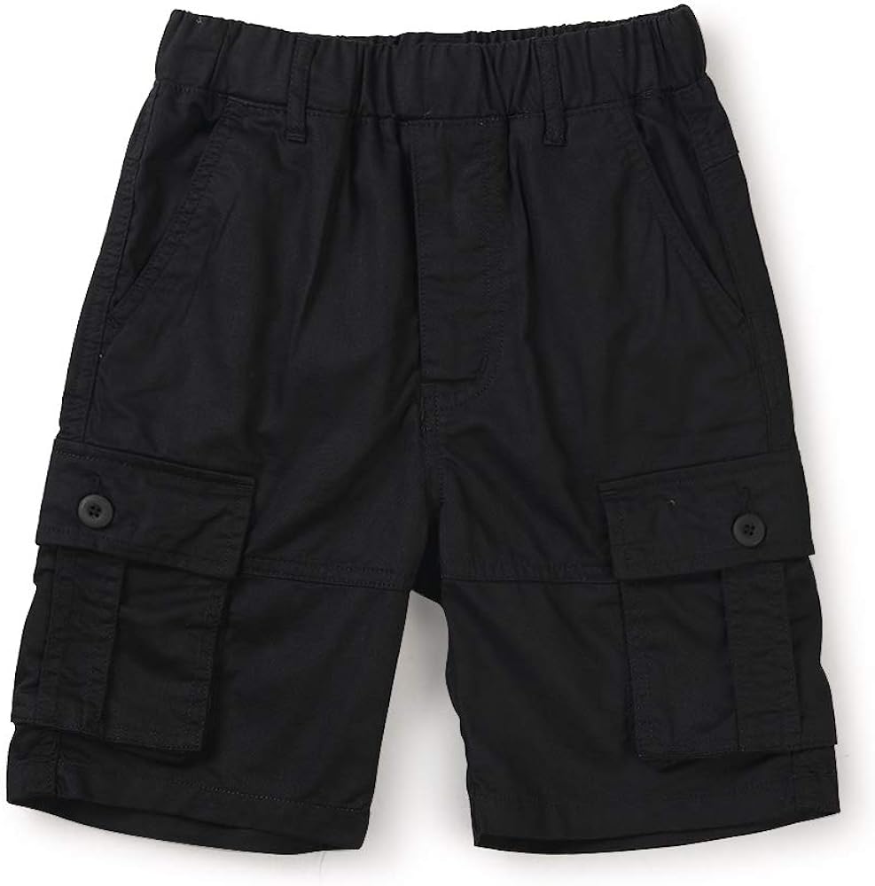 Phorecys Boys & Men's Cotton Pull on Cargo Shorts Solid Color Casual Summer Shorts 6-Pockets