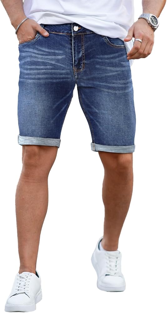 GINGTTO Men's Fashion Ripped Short Jeans Casual Denim Shorts with Hole