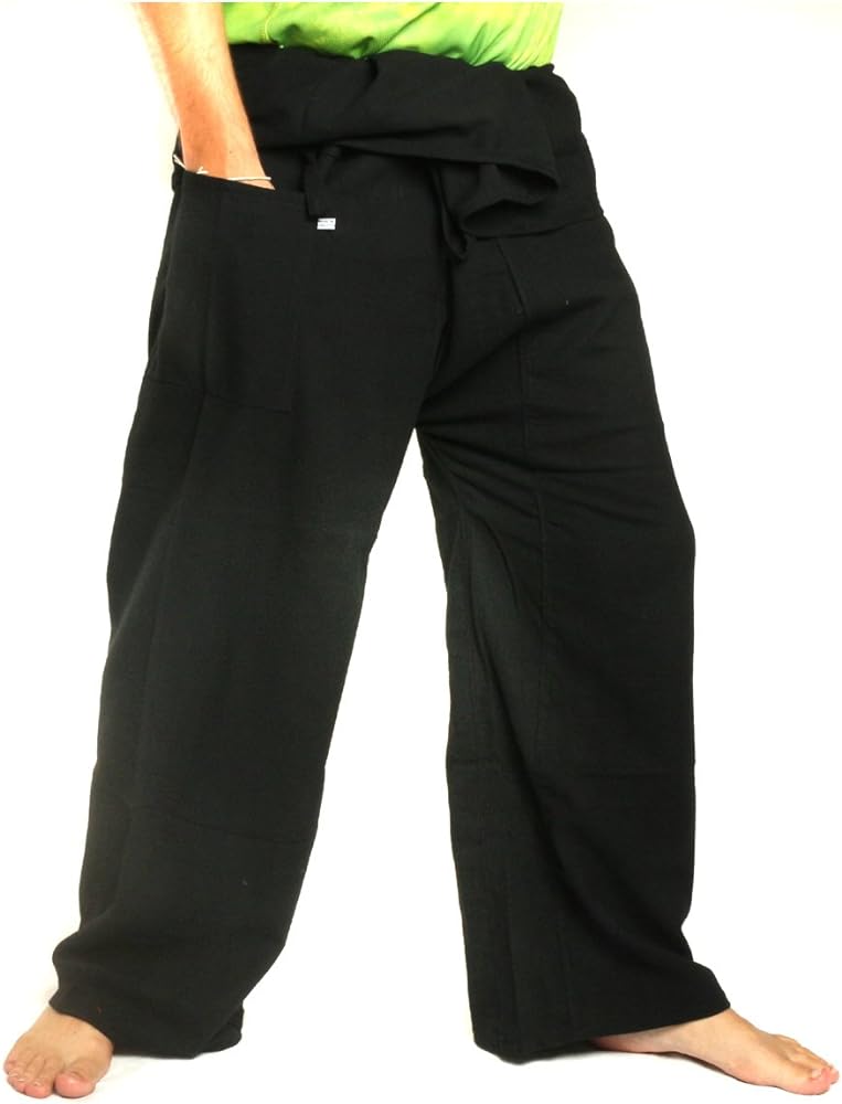 Men's Thai Fisherman Pants Extra Long Cotton Solid Color with One Side Pocket