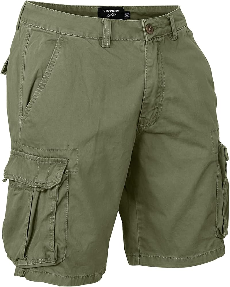 Victory Men's Twill Cargo Shorts Cotton Lightweight Multi Pocket Casual Outdoor Hiking Shorts