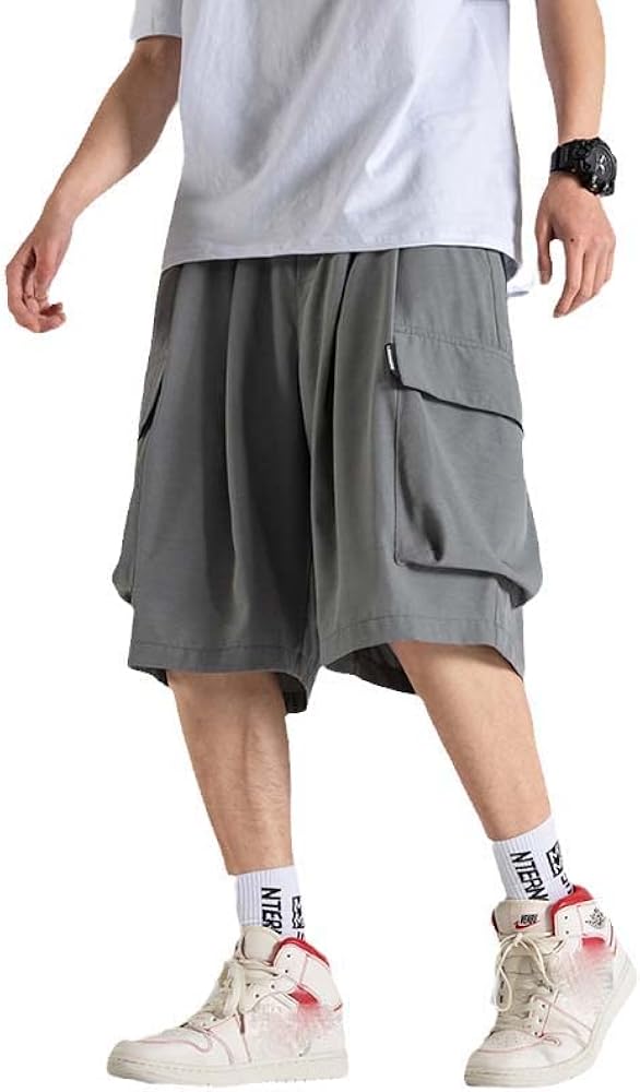 Japanese Style Large Size, Summer Thin Shorts, Loose Knee-Length, Hip Hop Streetwear Short Trousers