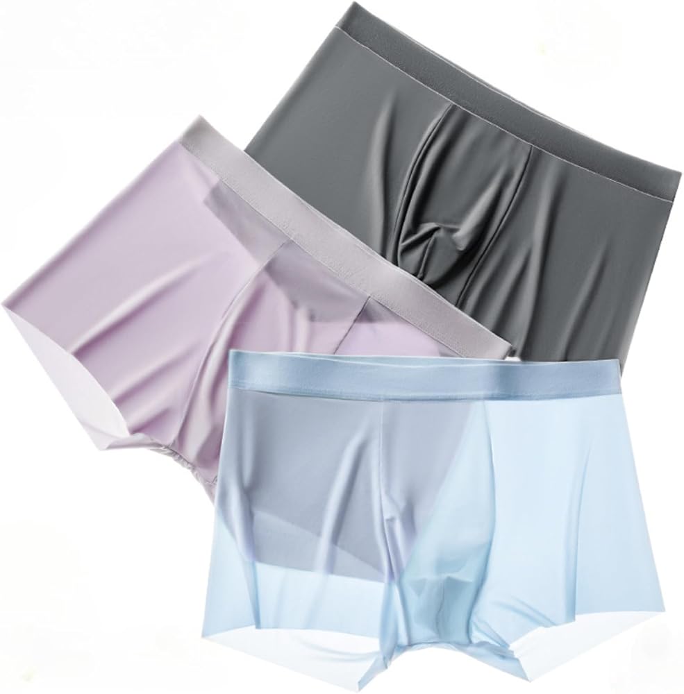 Mens Boxers Shorts Ice Silk,Men Seamless Panties Mesh Underpants,Underwear Transparent Ultra-thin Breathable Male Underpants