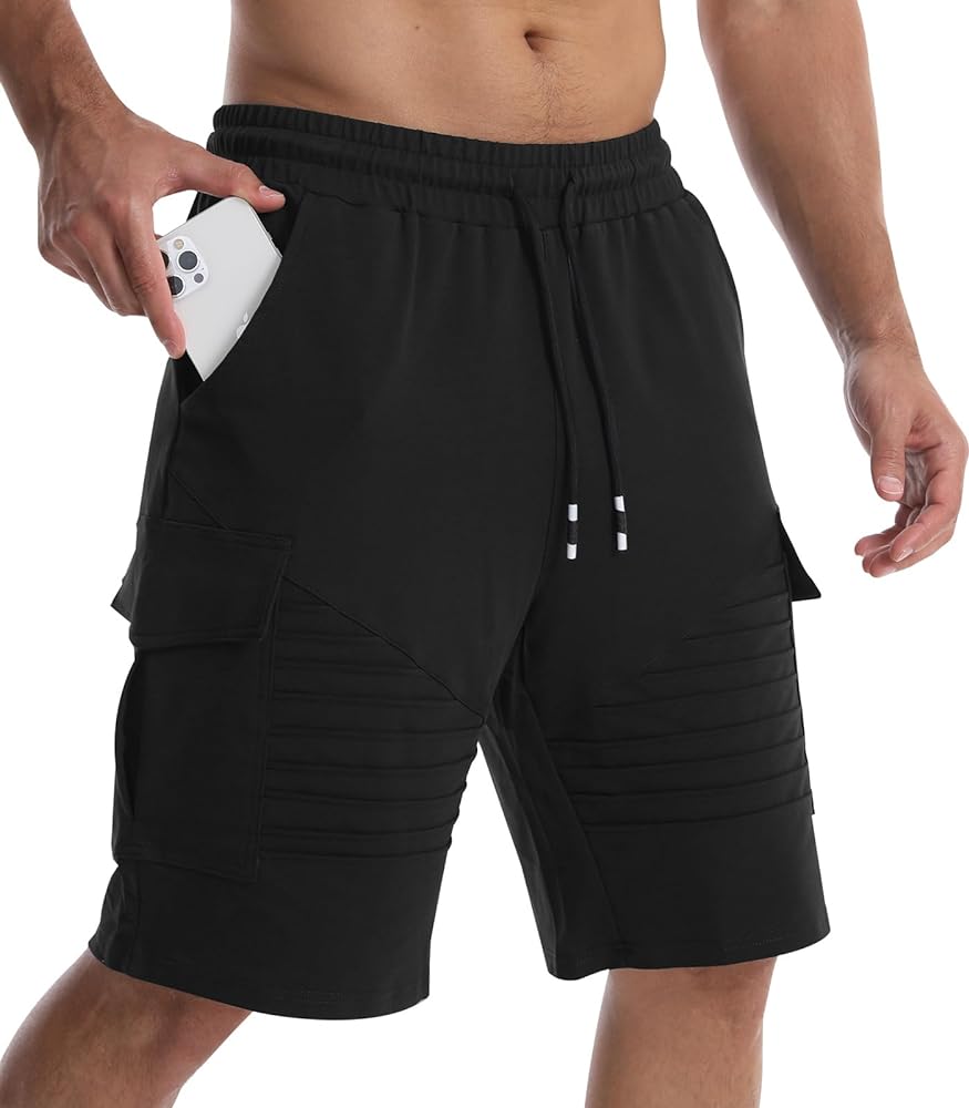 Mens Casual Cargo Shorts Cotton Drawstring Classic Cargo Stretch Short for men Summer Beach Pleated Short with Pocket