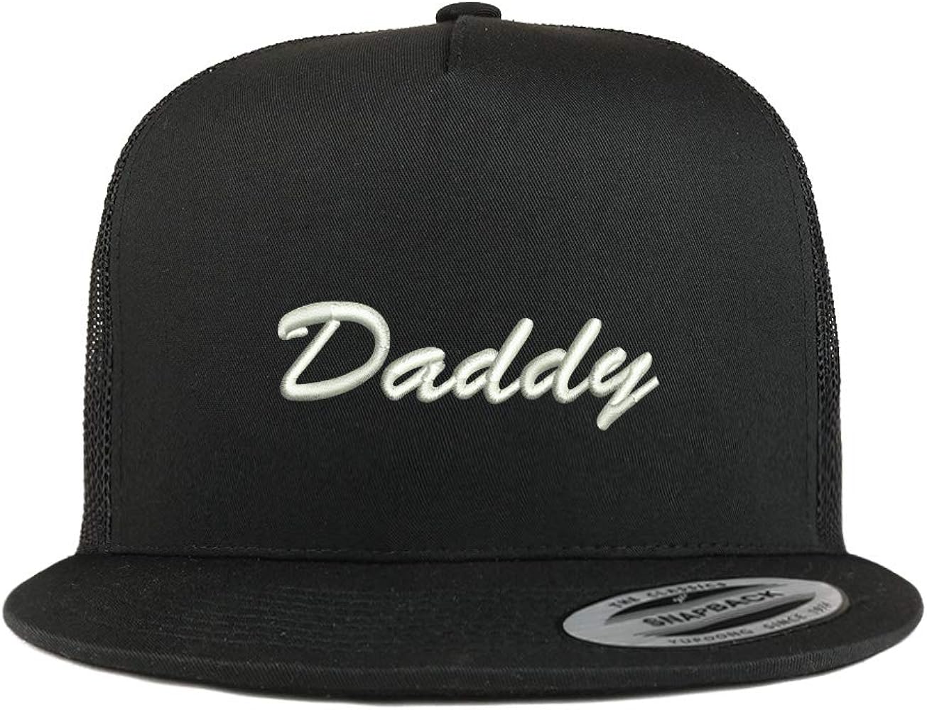 Trendy Apparel Shop Flexfit Daddy Script Font Embroidered 5 Panel Flatbill Snapback Mesh Cap