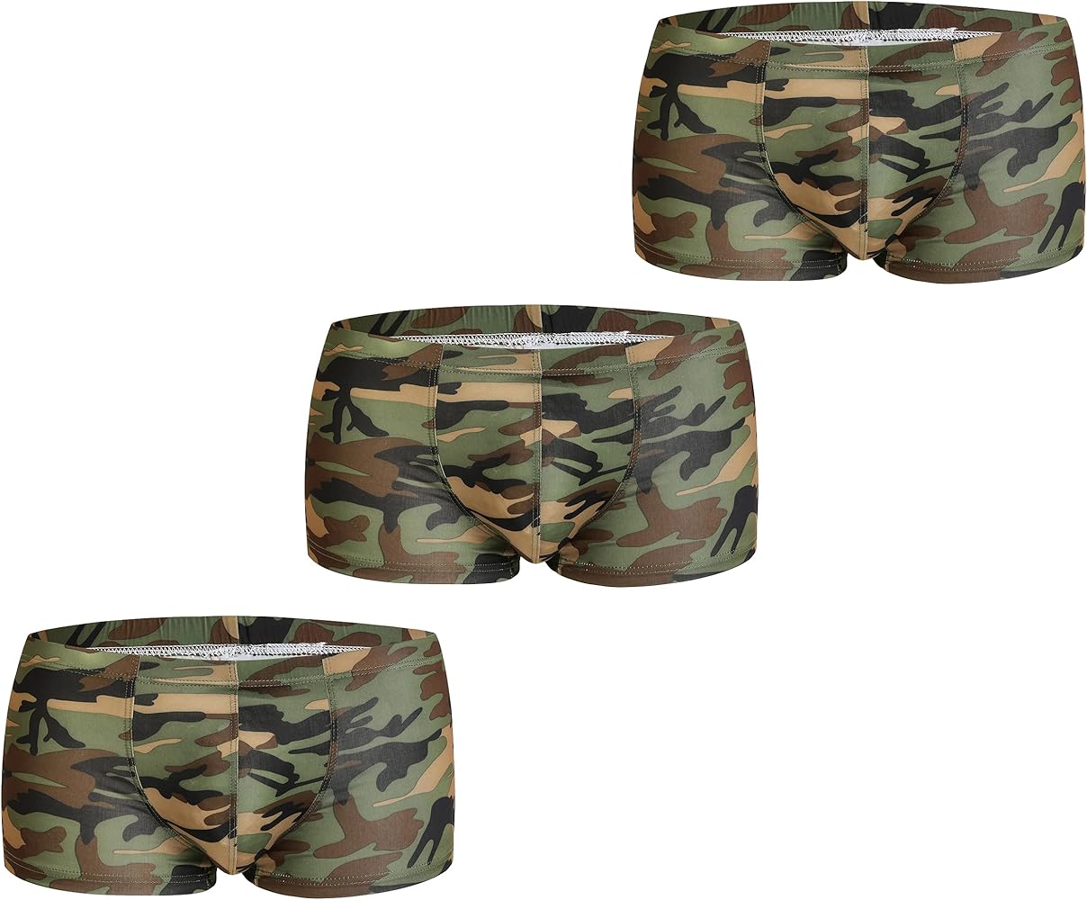 Mens Camouflage Boxer Briefs Slim Low Waist Pants U Convex Underwear